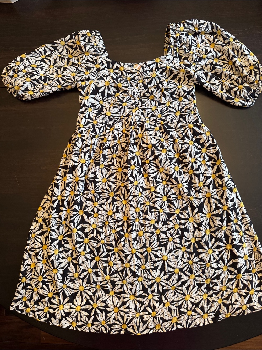 Girls truly me Black Daisy-Print Puff Sleeve Dress